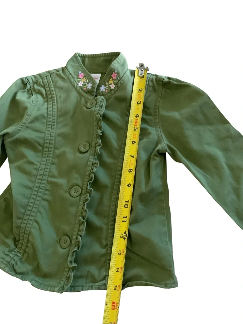 GymboreeGirl Olive Green Floral Trim Ruffle Jacket SZ 5 Cotton